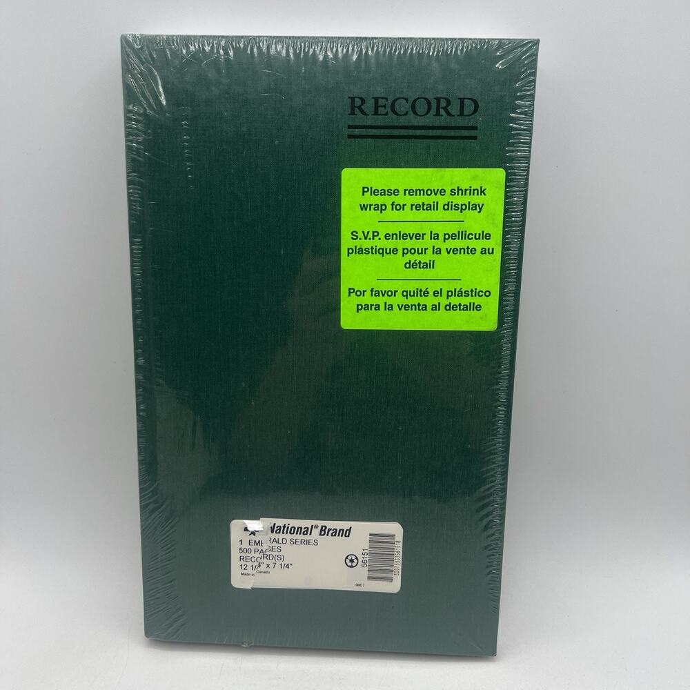 National Emerald Series Record Book 12x8 Green Linen 500 Pages 56151 Ruled NEW